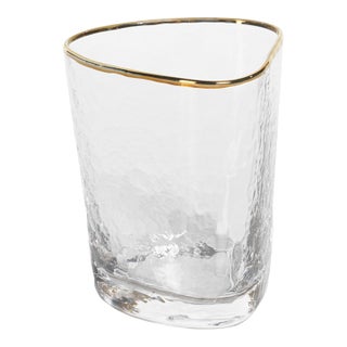 Aperitivo Triangular Double Old Fashioned Glass, Clear w/ Gold Rim, Set of 4 For Sale