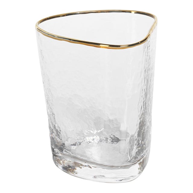 Aperitivo Triangular Double Old Fashioned Glass, Clear w/ Gold Rim, Set of 4 For Sale