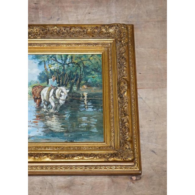 Horse Rider Crossing a Stream, Oil on Canvas, Framed For Sale - Image 3 of 9