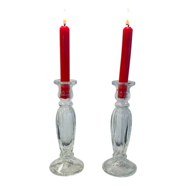 Vintage Glass Candleholders, 1960, Set of 2 For Sale