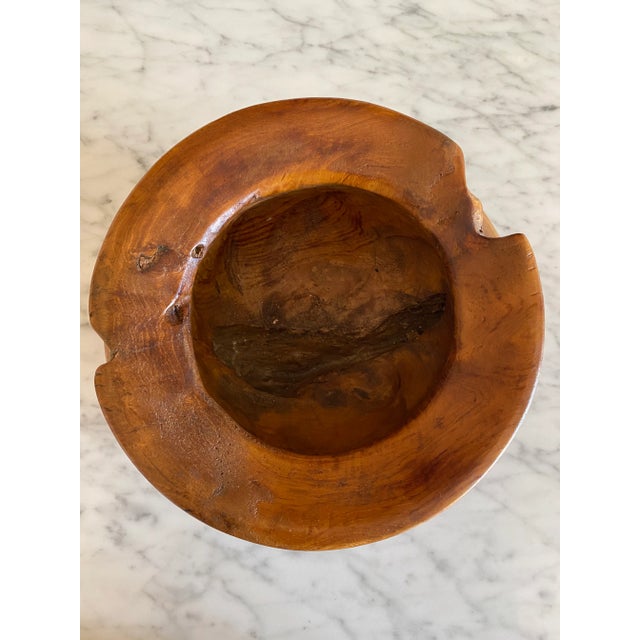 Vintage 1970s Live Edge Handcarved Olivewood Burl Bowl For Sale - Image 9 of 11