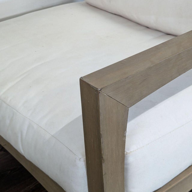 Pottery Barn Modern Outdoor Wood Frame Armchair With White Cushions, Attributed For Sale In San Francisco - Image 6 of 7