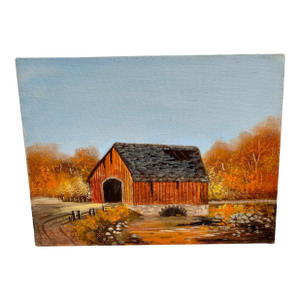 Vintage Original Canvas Rustic Barn Painting