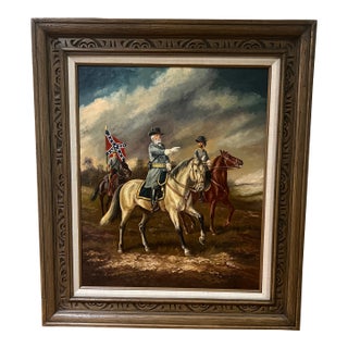 20th Century American School Oil on Canvas Framed Signed Depicting General Robert Lee For Sale