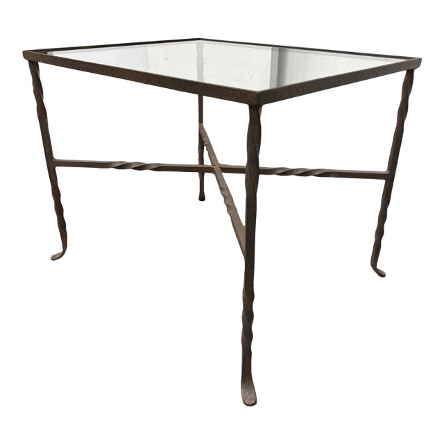 Cast Iron + Glass Side Table For Sale