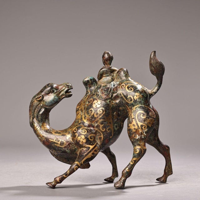 Late 19th Century Gilt Bronze Camel With Rider Figurine, Detailed Engravings For Sale - Image 4 of 9