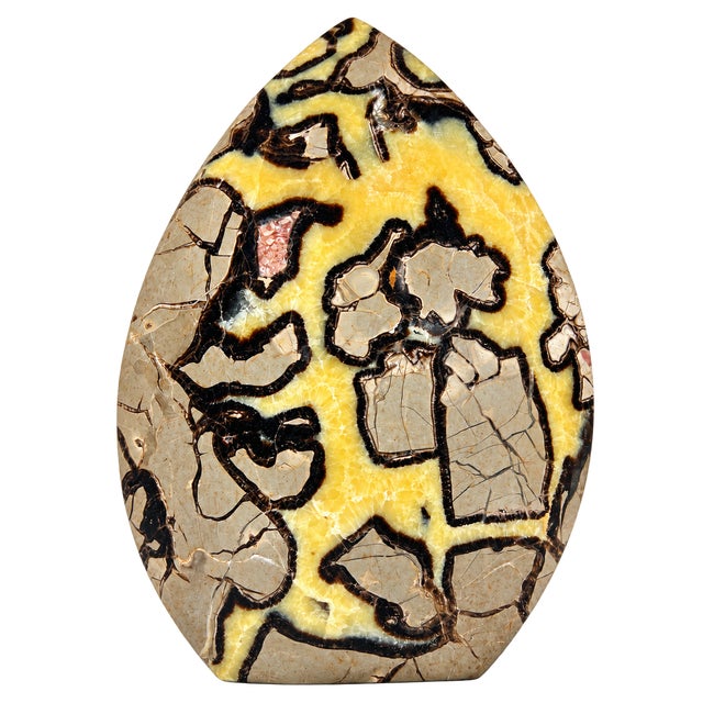 Large Polished Septarian Egg Statement Mineral Sculpture – 14" / 56.6 Lb For Sale - Image 4 of 5