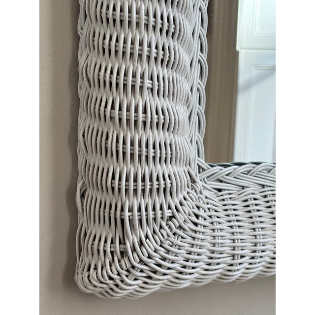 Shabby Chic 20th Century White Wicker Wall Mirror For Sale - Image 3 of 12