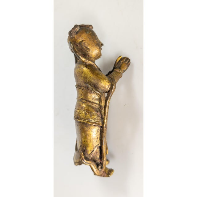 17th Century or Earlier Ming Gilt Bronze Figure of Boy Attendant For Sale - Image 9 of 13