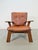 Mid-century solid wood Brutalist armchair. Brown leather upholstery, 1960s – Germany. Dimensions: Width: 77.5 cm, Depth:...