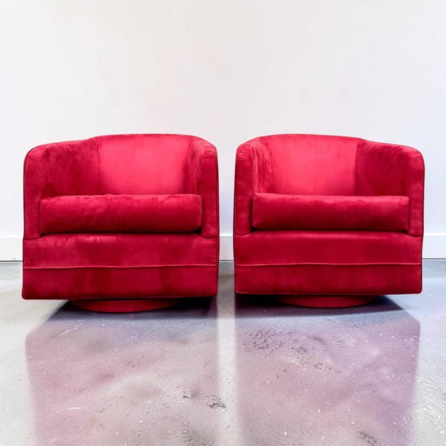 Red Suede Swivel Club Chairs - a Pair For Sale In Miami - Image 6 of 9