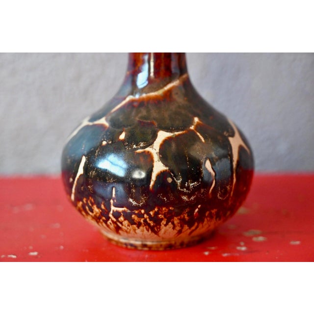 1950s Vintage Stoneware Bottle Vase in Iridescent Brown Glaze, 1960s For Sale - Image 5 of 8