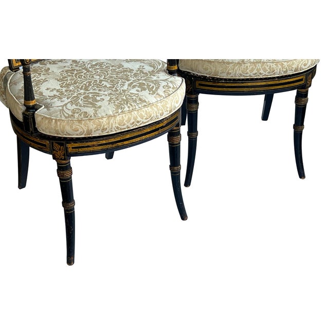 Wood Pair English Regency Ebonized and Parcel-Gilt Armchairs With Caned Seat For Sale - Image 7 of 13