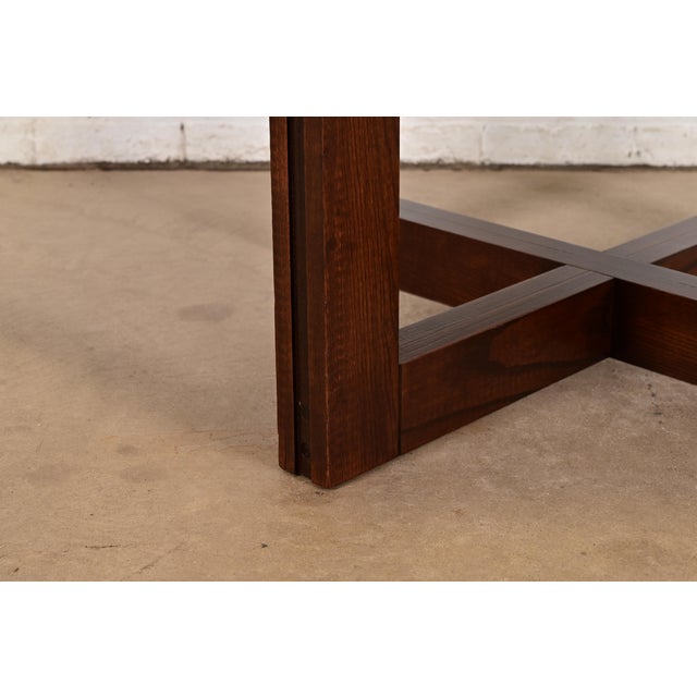 Frank Lloyd Wright Style Mid-Century Modern Oak X-Base Dining Table, Newly Refinished For Sale - Image 9 of 12