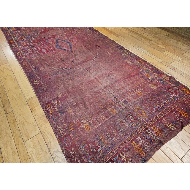 Red Vintage Moroccan Rug, Hand-Knotted Wool, Geometric Pattern, Soft Red & Yellow, 6’ X 14’ For Sale - Image 8 of 18