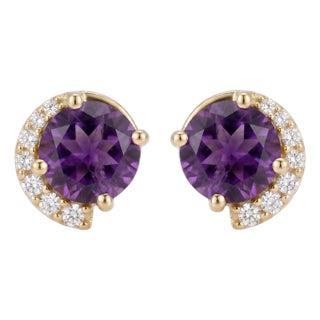 Elegant Style Amethyst Dainty Studs - Febraury Birthstone Studs for Woman - A Pair For Sale