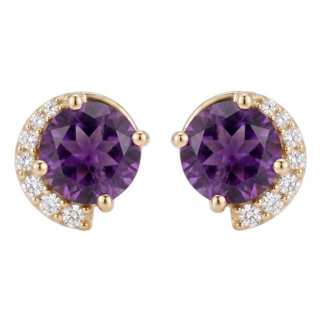 Elegant Style Amethyst Dainty Studs - Febraury Birthstone Studs for Woman - A Pair For Sale