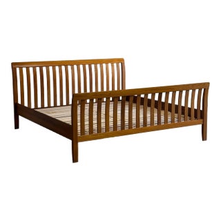 Teak King Bed Frame Slatted Headboard 1960s For Sale