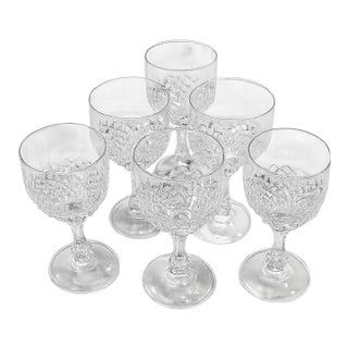 Vintage Diamond‑Cut Aperitif & Sherry Goblets - Set of 6 for Bar Cart Decor, Vintage Barware, Palm Beach Regency & Grandmillennial. See Pics! For Sale