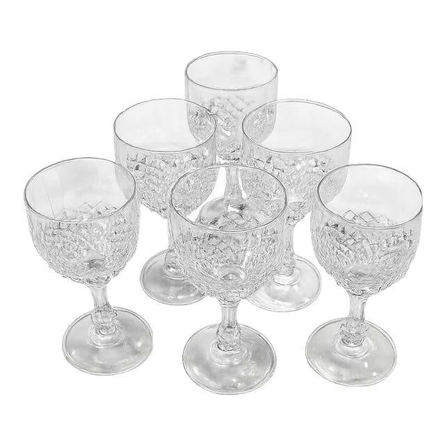 Vintage Diamond‑Cut Aperitif & Sherry Goblets - Set of 6 for Bar Cart Decor, Vintage Barware, Palm Beach Regency & Grandmillennial. See Pics! For Sale