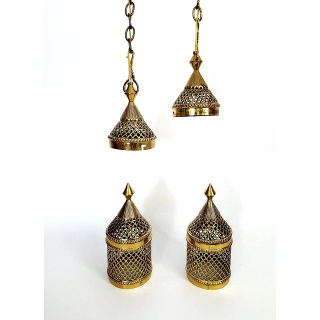 Brass Lamp Pair Brass Pendant Lights Restored For Sale - Image 8 of 14