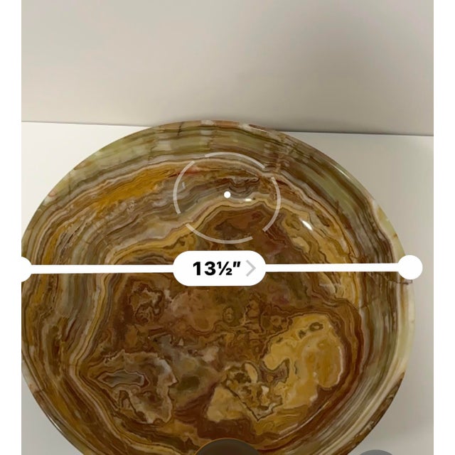 1970s Vintage Afghanistan Banded Calcite Bowl 14” Green & White Onyx Stone Collection MCM For Sale - Image 5 of 8