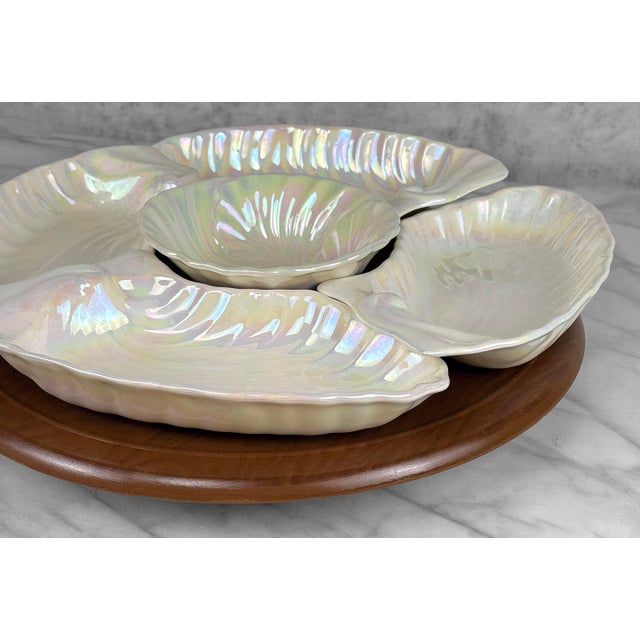 Mid 20th Century Vintage 14" California Pottery Iridescent Scallop Centerpiece Serving Platter For Sale - Image 5 of 15