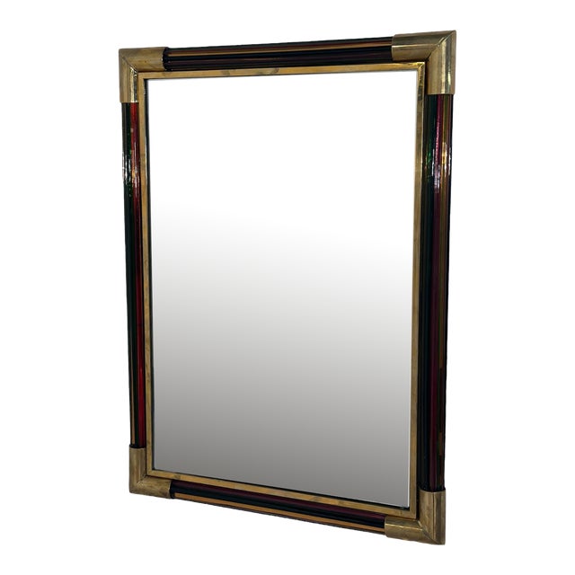 Vintage Italian Rectangular Brass and Glass Wall Mirror 1980s For Sale