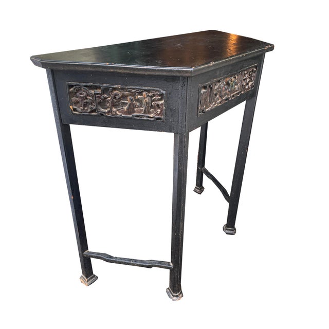 Amazing 1890s Chinoiserie side table with hand-carved and painted scenes (some of the original paint still barely...