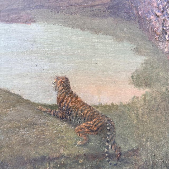 Romantic Artist, Tiger Before a Dreamscape, 19th Century, Oil on Canvas For Sale - Image 5 of 18