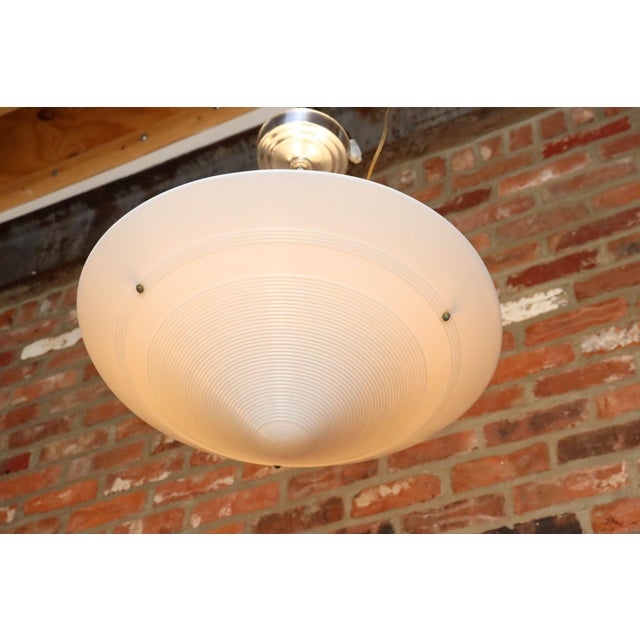 Art Deco Art Deco Milk Glass Conical Pendant Ceiling Fixture With Concentric Circle Motif For Sale - Image 3 of 9