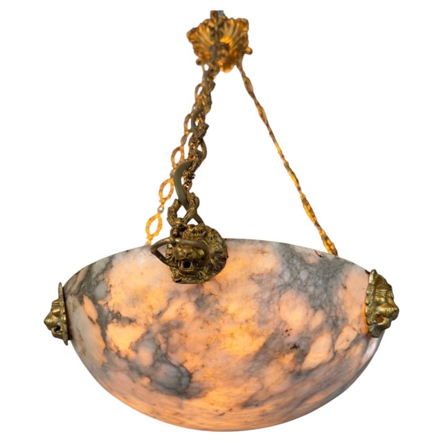 Black Art Deco Marble Chandelier with Bronze Structure, France, 1920 For Sale - Image 8 of 8