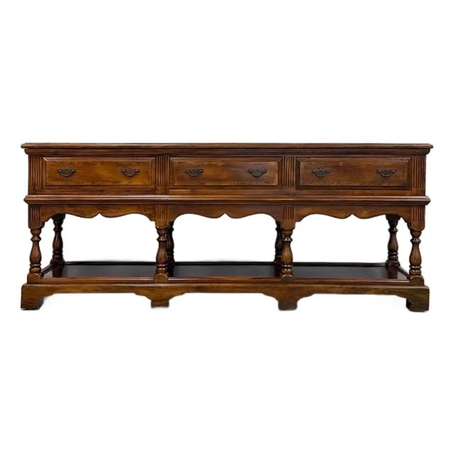 Late 20th Century Theodore Alexander Georgian Console Buffet Three Drawer Designer Storage 78" For Sale