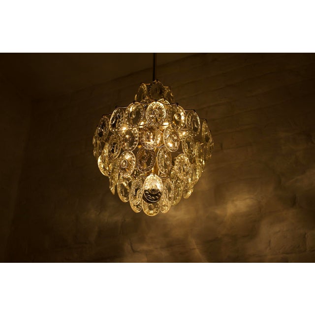 Midcentury Modern Chandelier in Brass and Crystal, 1970s For Sale - Image 4 of 12