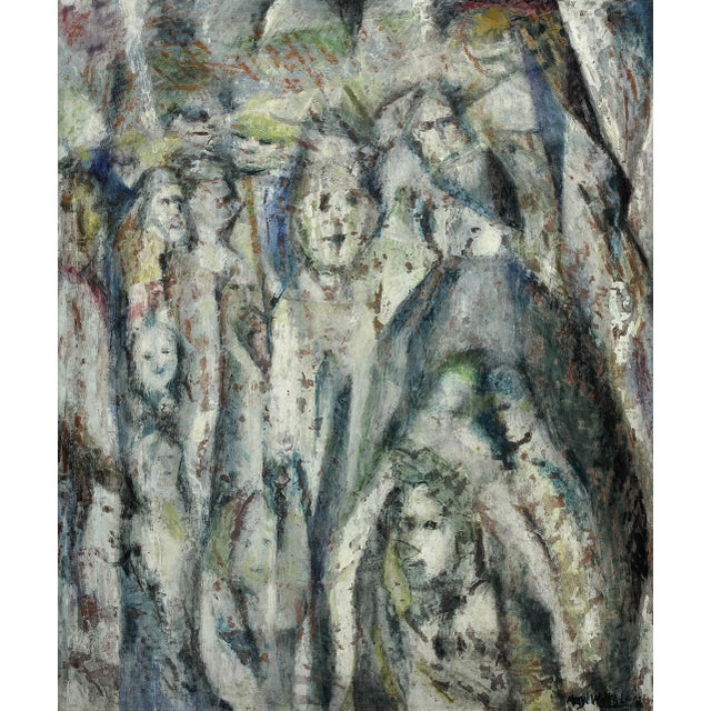 Meryl watts. english ( b.1910 – d.1992 ) enigma. oil on board. signed lower right. image size 22.4 inches x 19.3 inches (...