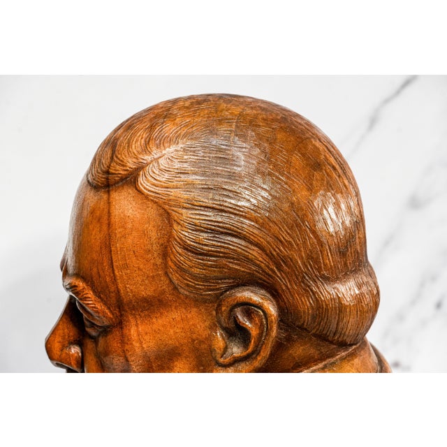 Nice Large Antique Winston Churchill Carved Wood Bust Statue Sculpture Home Decor For Sale - Image 13 of 15