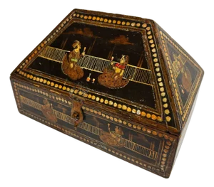 1920s Anglo-Raj Hand-Painted Rajasthani Dowry Box
