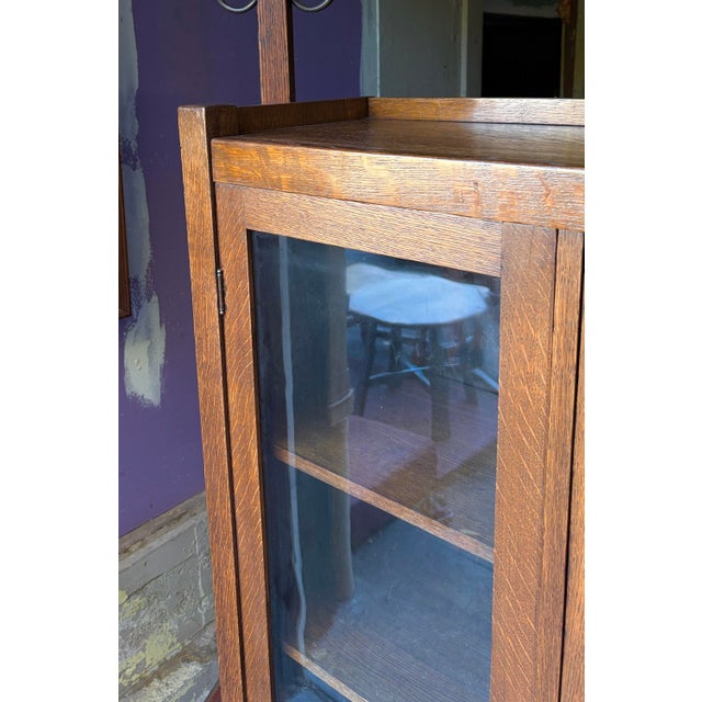 Wood Antique Mission Oak 3 Door Cabinet or Bookcase For Sale - Image 7 of 10