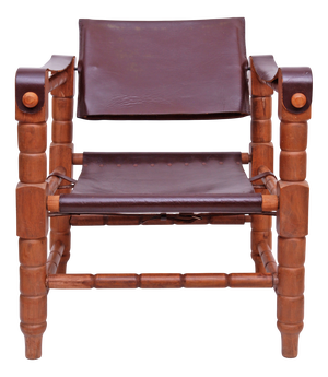 Vintage Safari Chair in Leather and Wood, 1960s