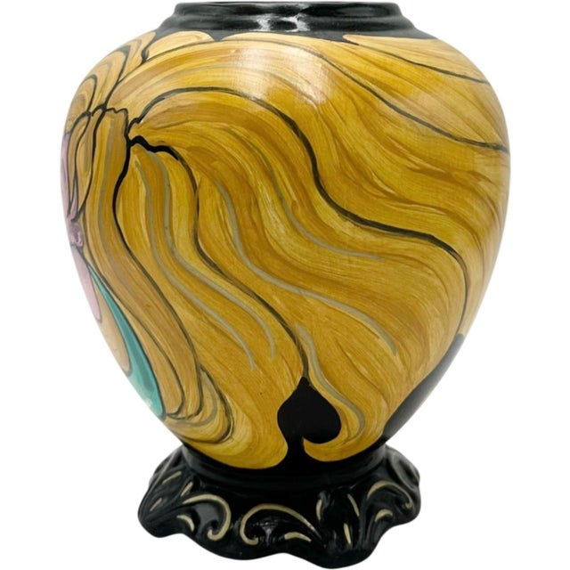 2010s Deco Fine Art Hand Painted Ceramic Vase Blonde Woman Portrait Art Pottery 2014 For Sale - Image 5 of 10