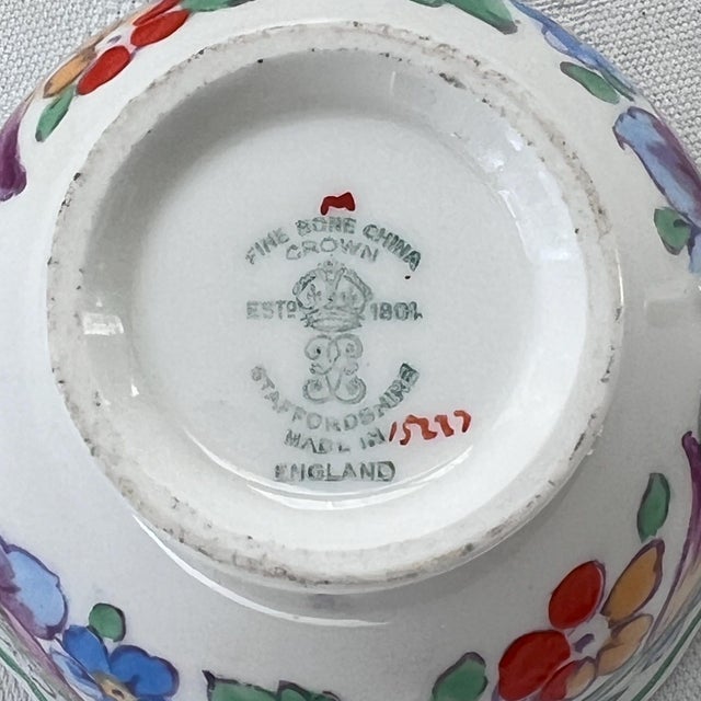 Crown Staffordshire fine bone china // springtime floral hand-painted design // floral fine china // made in England // colorful palette For Sale - Image 10 of 10