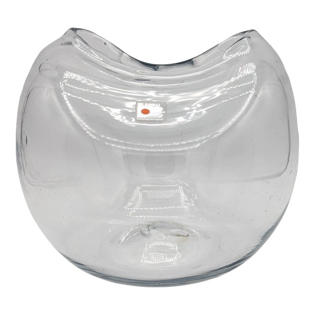 Blenko Art Glass Large Clear Pinched Globe Vase Rose Fish Bowl 1982-1999 For Sale