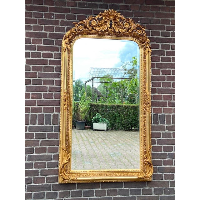 Late20C French Artisan Louis XVI Gold Wood Floor Mirror-Pair For Sale - Image 6 of 16