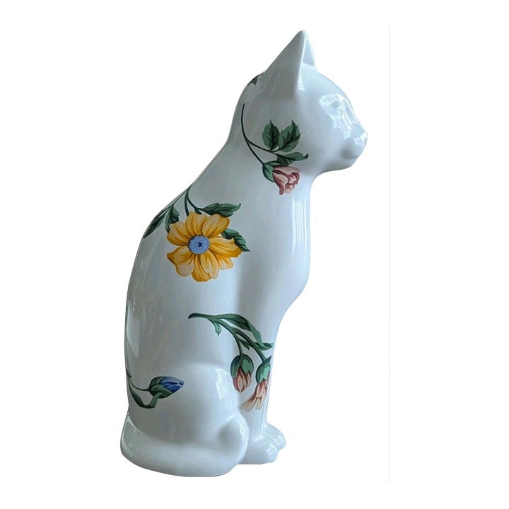 Vintage 1996 Tiffany Co Sintra White Floral Porcelain Cat Figurine