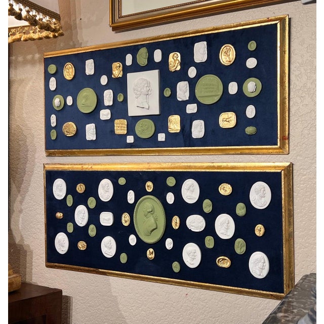 Grand Tour Pair of Vintage Grand Tour Revival Adams Style Gilt & Plaster Intaglio in Giltwood Frames For Sale - Image 3 of 11