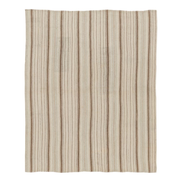 Vintage Persian Kilim in White With Brown Stripes - Rug & Kilim For Sale