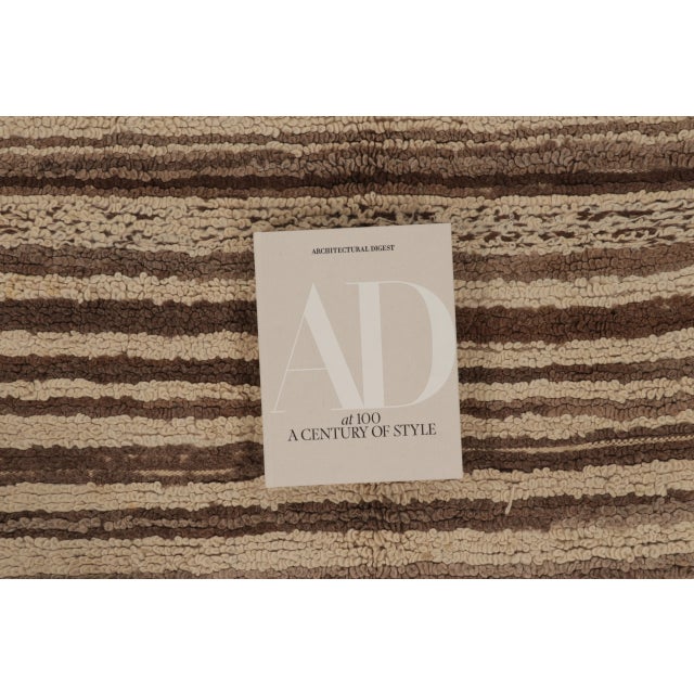 Ivory Vintage Moroccan Rug in Ivory and Mocha With Striped Patterns - Rug & Kilim For Sale - Image 8 of 9