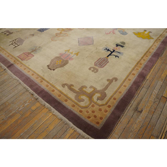 1920s Ivory Cream Art Deco Influences 100 Antiques Pattern Chinese Peking Rug For Sale - Image 12 of 15