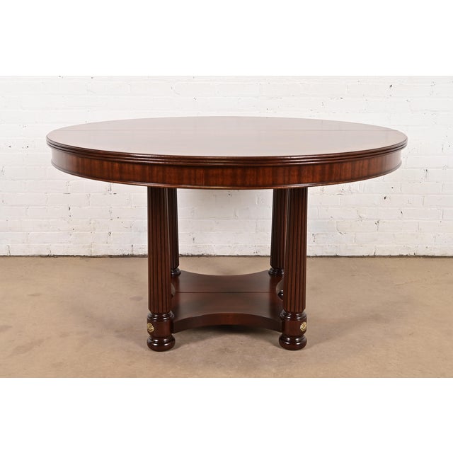 Henkel Harris Empire Banded Flame Mahogany Pedestal Extension Dining Table, Newly Refinished For Sale - Image 12 of 14