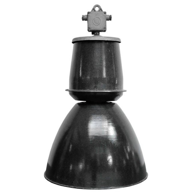 Vintage Industrial Dark Grey Enamel Pendant Lamp, 1950s For Sale - Image 6 of 6